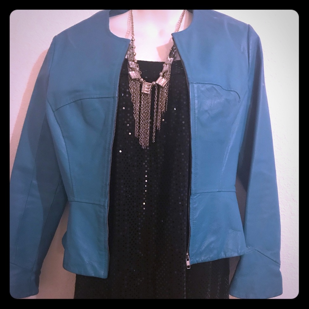 Leather aqua colored jacket